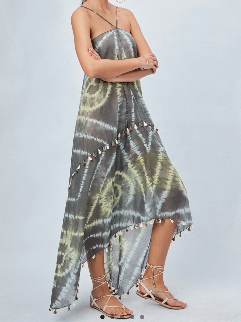 lovestitch Olive Green Tie-Dye Beach Dress